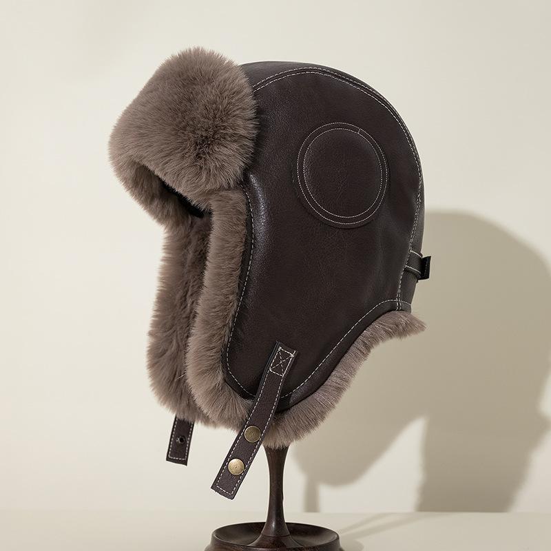 帽子 メンズ 男性用 レザー 雷鋒帽 秋冬 防寒 防風 护耳 裏起毛 バイク 自転車 運転 栗色 ブラック キャメル
