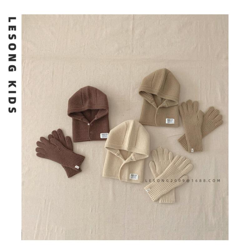 ニット帽 キッズ 子供用 男の子 女の子 無地 手袋 2点セット 秋冬 防寒 4歳 5歳 6歳 2歳 3歳