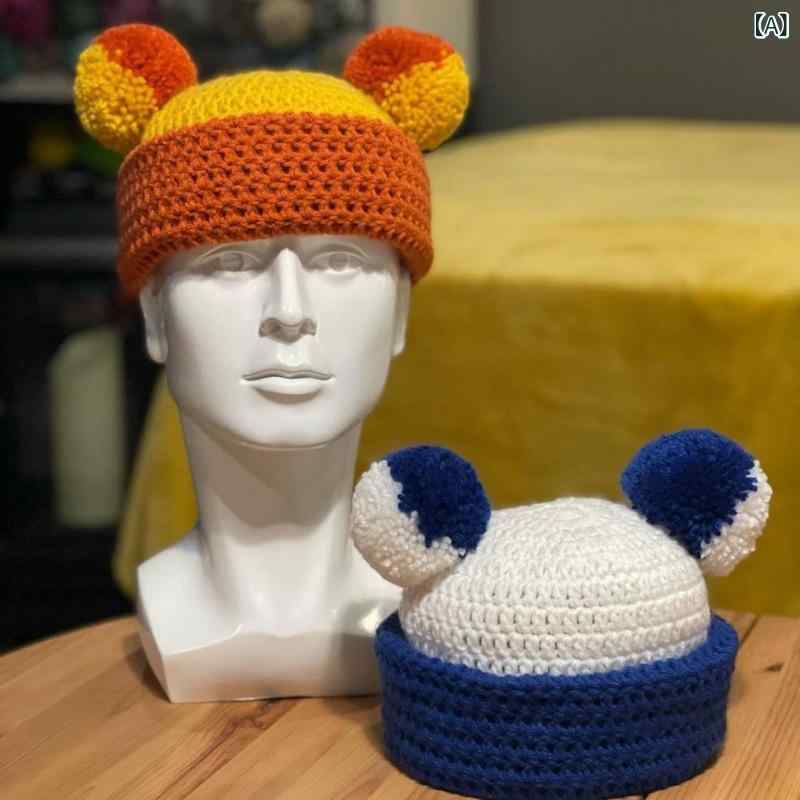ニット帽 レディース 手編み ハロウィン ベアボンボン付き ビーニー かわいい あっ...