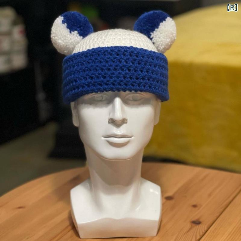 ニット帽 レディース 手編み ハロウィン ベアボンボン付き ビーニー かわいい あっ...