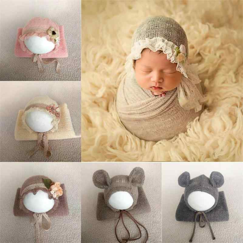 ベビー服 ニット帽子 ＆ ラップクロス セット 撮影用 新生児 男女兼用 コットン 無地 柔らかい