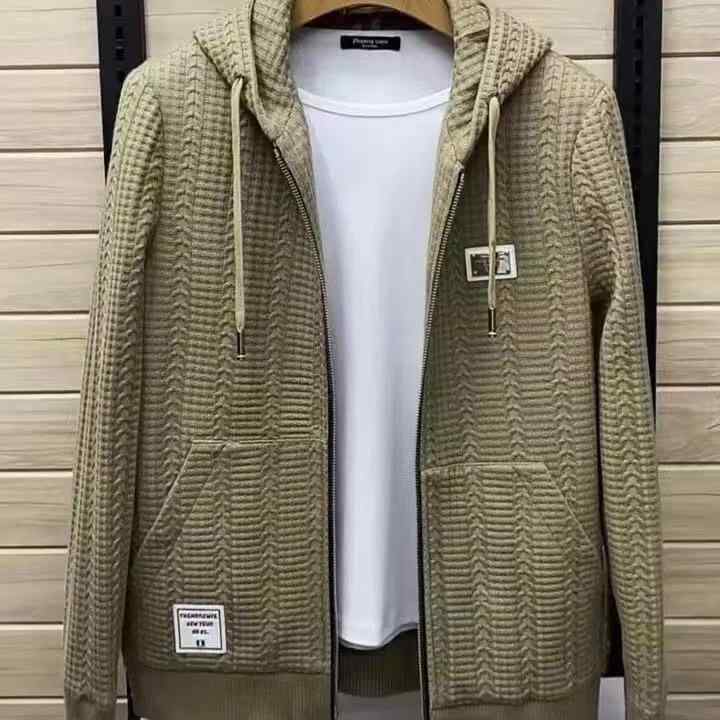 カーディガン メンズ カーキ ニット カーディガン ゆったり 羽織り トップス 提花 ジャカード 無地 スポーティー カジュアル 秋冬