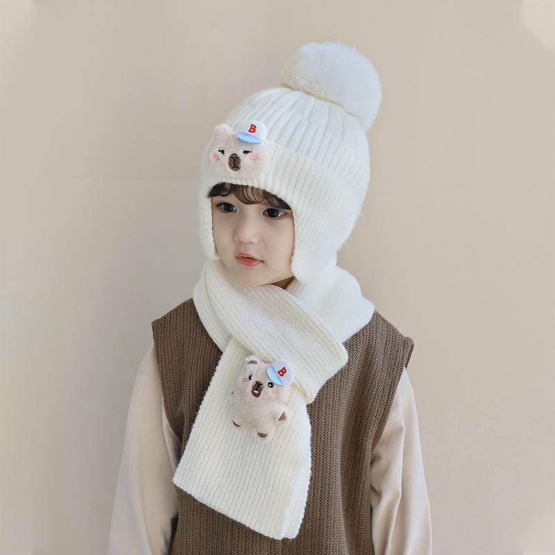 ニット帽 キッズ ベビー 女の子 男の子 子供用 帽子 ネックウォーマー 2点セット 秋冬 厚手 防寒 保温 かわいい コットン ピンク系