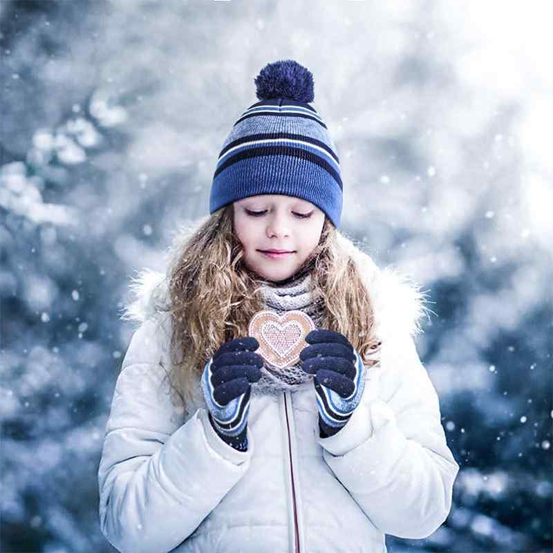 帽子 キッズ 子供用 手袋 マフラー 3点セット 裏起毛 ボーダー柄 ニット帽 幼稚園 保温 秋冬(x2)