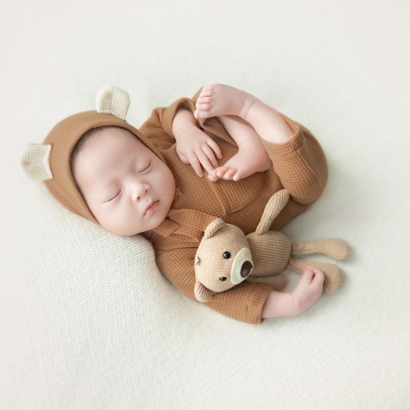 ベビー服 新生児 ニットロンパース 帽子 クマ人形 セット 柔らかい ポリエステル ...