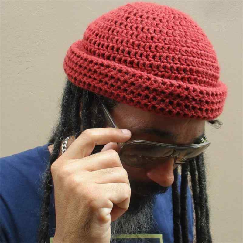ニット帽 メンズ 瓜皮帽 ビーニー 纯色 日韩 地主帽 帽子 秋冬 防寒 保温 西瓜红 墨绿色 藏青 桔红色 ..
