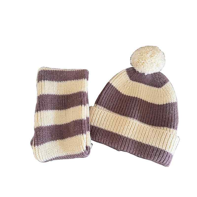 ニット帽 キッズ 子供用 男の子 女の子 防寒 ストライプ 帽子 マフラー 2点セット 冬 アウトドア 1歳 2歳 3歳 4歳 5歳 6歳(4.0)
