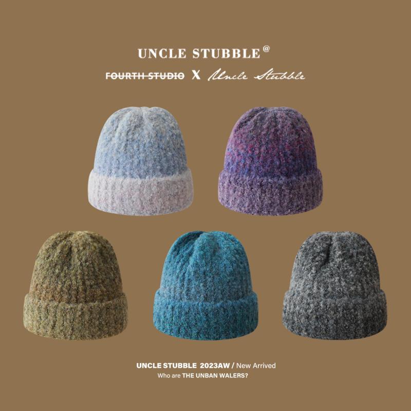 ニット帽 男女兼用 ビーニー 小顔効果 混色 ニット 保温 防寒 帽子 秋冬 小物 紫 青 緑 グレー(x2)