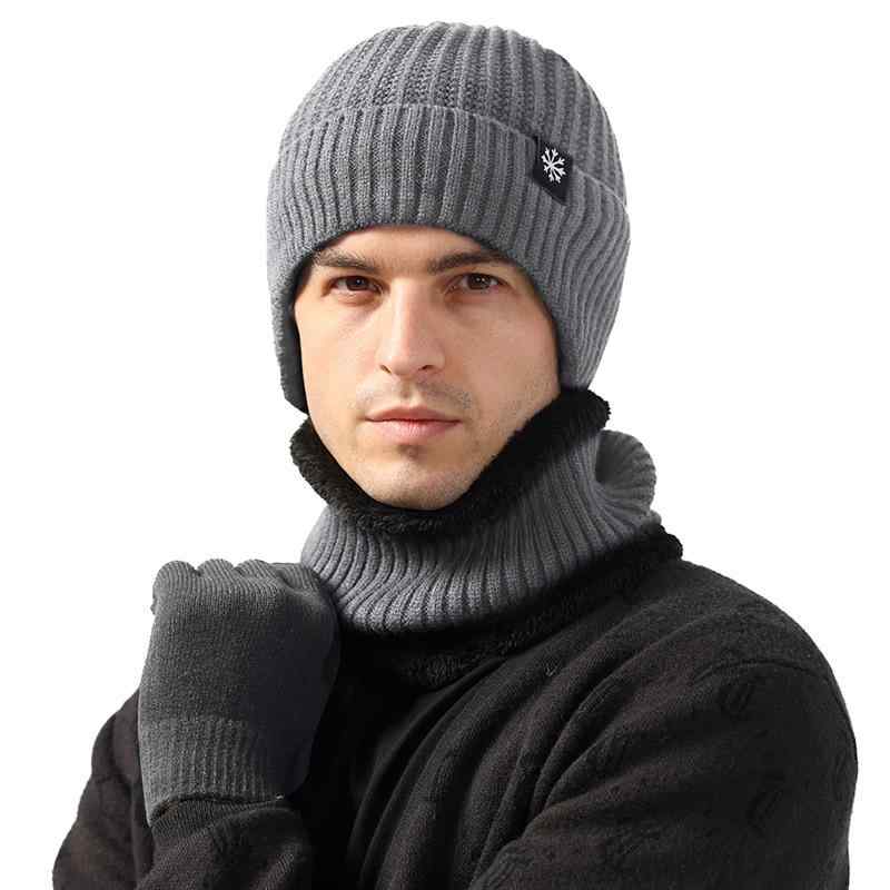 Inner Wear - ニット帽 メンズ 冬用 厚手 防寒 ネックウォーマー 2点 セット 暖かい 裏起毛 無地 スキー スノーボード 自転車 バイク アウトドア 散歩 あったかグッズ