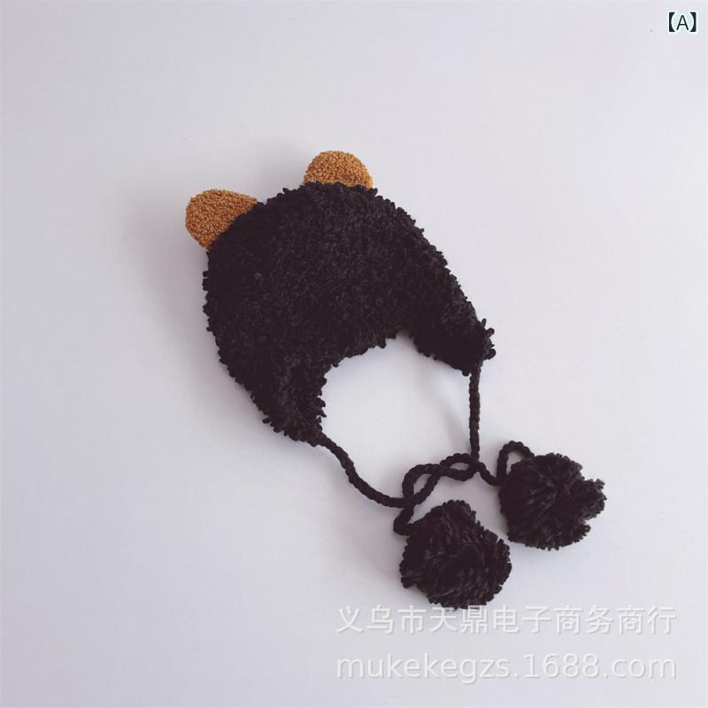 ニット帽 キッズ 子供用 防寒 猫耳付き ビーニー 秋冬 黒 白 ベージュ 茶色 4歳 5歳 6歳(x2)