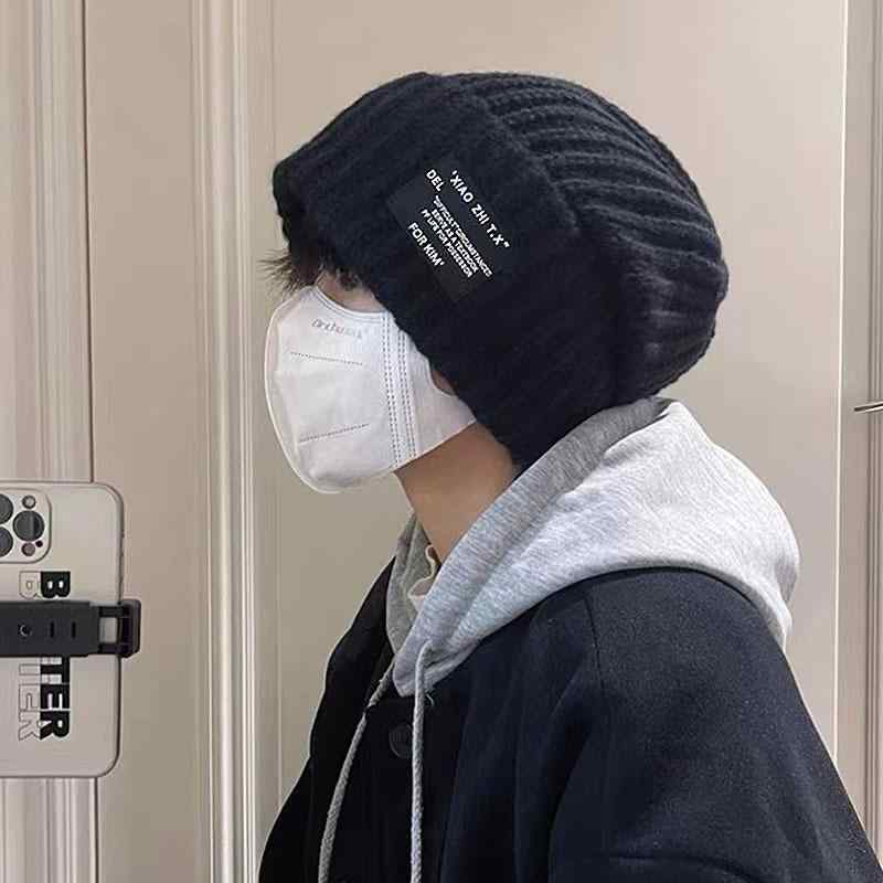 ニット帽 メンズ 男性用 大 голову围 ビーニー 暖かい 防寒 小顔効果 無地 ブラック グレー