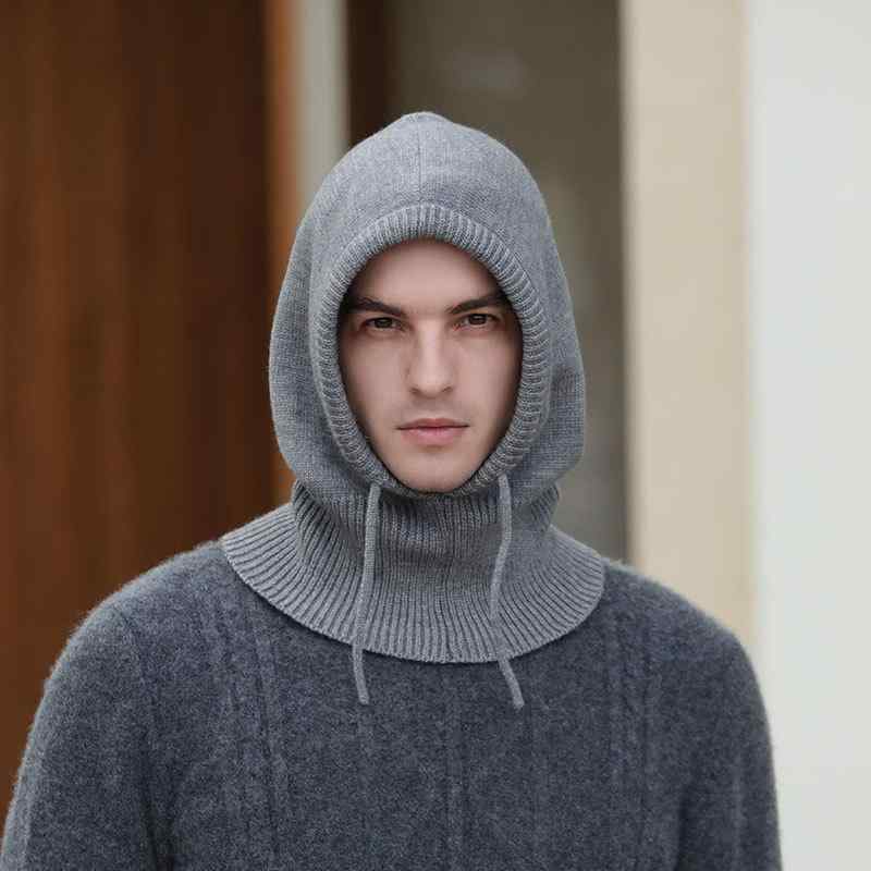 ニット帽 男性用 秋冬 防寒 保温 バラクラバ 帽子 ネックウォーマー グレー 黒 カーキ オフホワイト 羊毛混紡(x2)