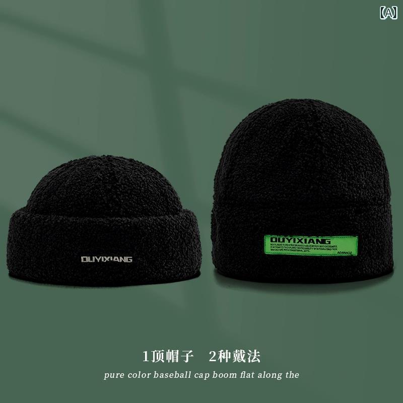 帽子 秋冬 男性用 女性用 ボア バケットハット レトロ 贴布 保温 冷え対策 瓜皮帽子(x2)