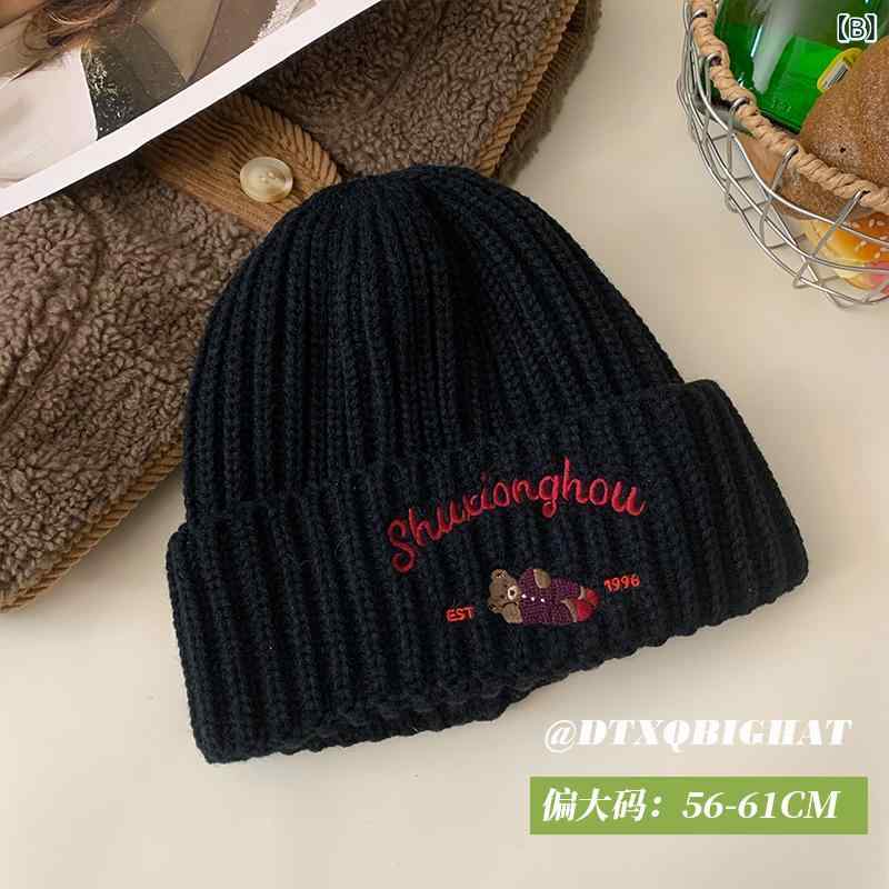 ニット帽 レディース メンズ 防寒 暖かい カートゥーン ベア 刺繍 大 голову окруж...