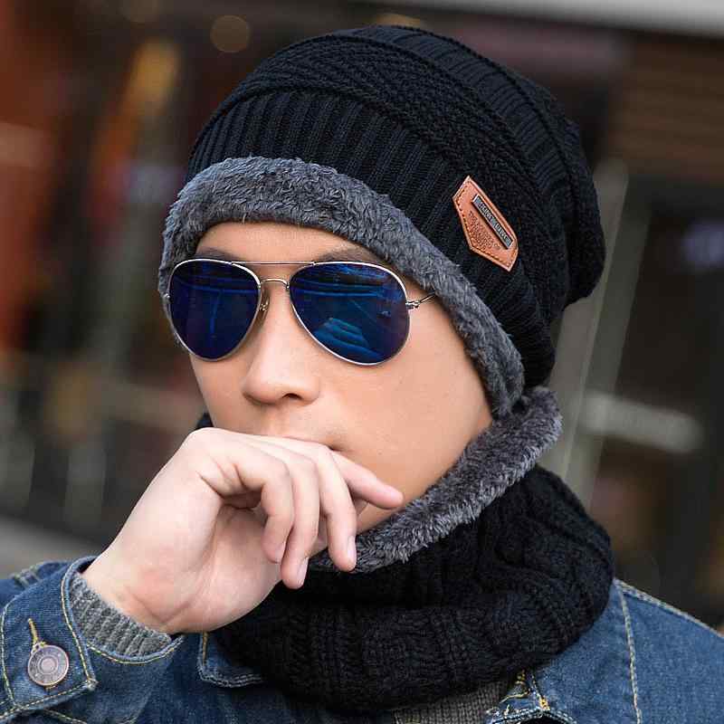 ニット帽 メンズ 男性用 秋冬 加絨 防寒 保温 2点セット ビーニー ネックウォーマー 暖かい 無地 黒 グレー(x3)