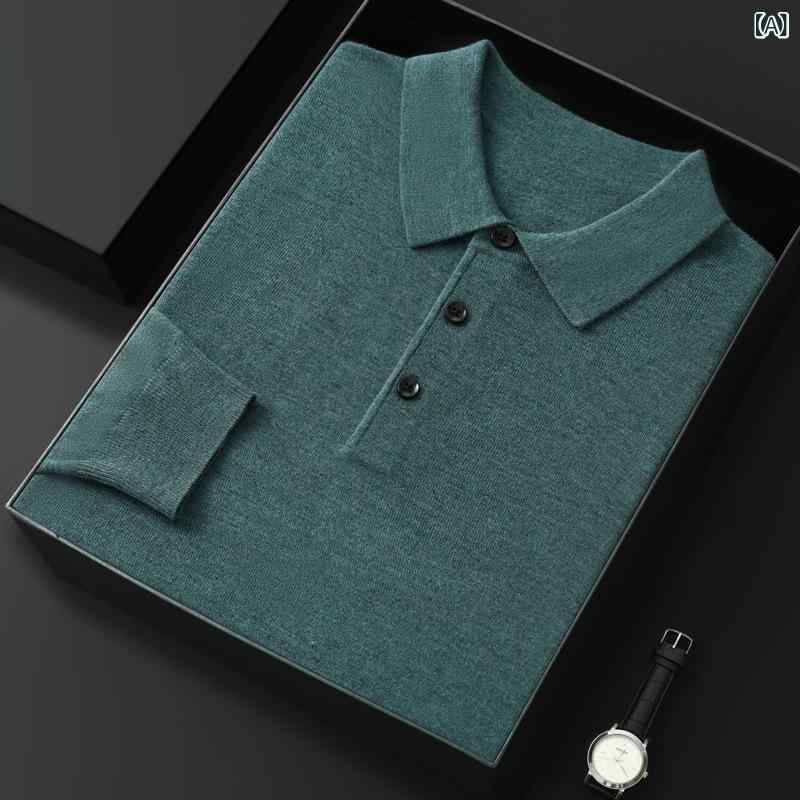 ニット メンズ 薄手 ウール Poloシャツ 長袖 トップス カットソー スリムフィット ...