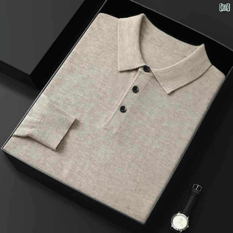 ニット メンズ 薄手 ウール Poloシャツ 長袖 トップス カットソー スリムフィット ...