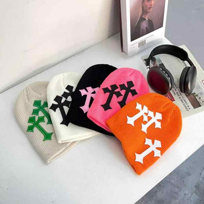 ニット帽 メンズ レディース 十字架 刺繡 ビーニー 秋冬 防風 伸縮性 ブラック ホワイト オレンジ ピンク系 ベージュ(x3)