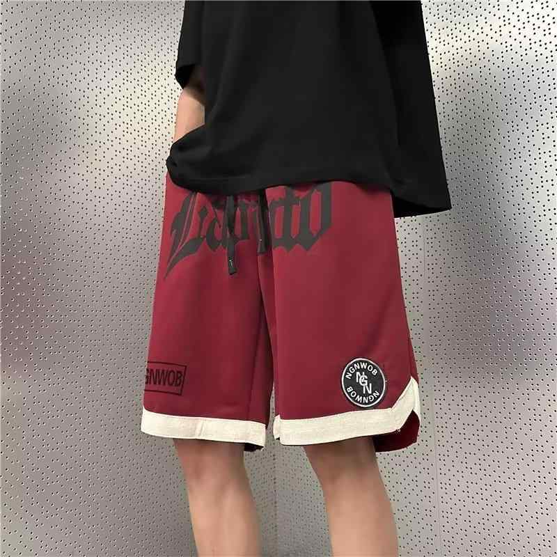 カジュアルパンツ 男性用 ゆったり ストレート 5分丈パンツ コットン混紡 薄手 ズボン レンガ色 ブラッ..