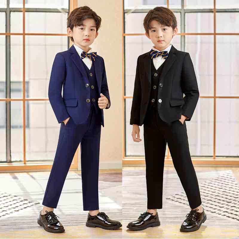 子供用フォーマルスーツ 春秋 子供服 男の子 無地 ジャケット パンツ ベスト シャツ 蝶ネクタイ付き 5点セット 4点セット 発表会 演奏会 結婚式 パーティー