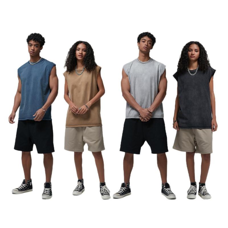 タンクトップ メンズ 男性用 コットン 絞り染め ノースリーブ トップス ゆったり ほつれ加工 カットオフ カジュアル ストリート ブラッ..