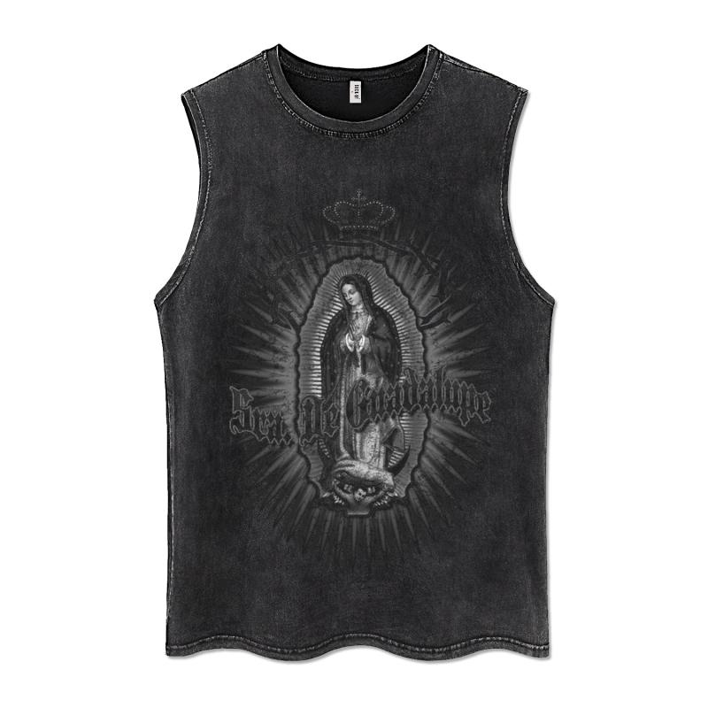 タンクトップ メンズ 男性用 コットン トップス ノースリーブ Tシャツ レトロ 風 プリント ゆったり リラックス 普段使い(4)