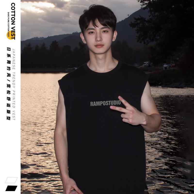 タンクトップ メンズ 男性用 コットン 綿 夏物 ノースリーブ Tシャツ 運動 スポーツ ルームウェア 部屋着 ブラック ホワイト 黒 白