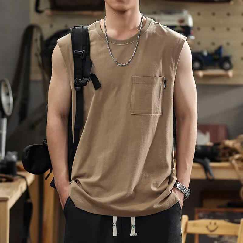 タンクトップ 男性用 大きいサイズ コットン 無地 薄手 スポーツ 運動着 部屋着 ブラック カーキ