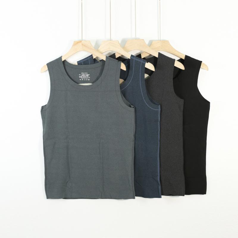 ベスト 男性用 秋冬 無地 発熱 ラウンドネック インナー あったか 防寒 ノースリーブ スリムフィット アクリル 紺色 黒(4)