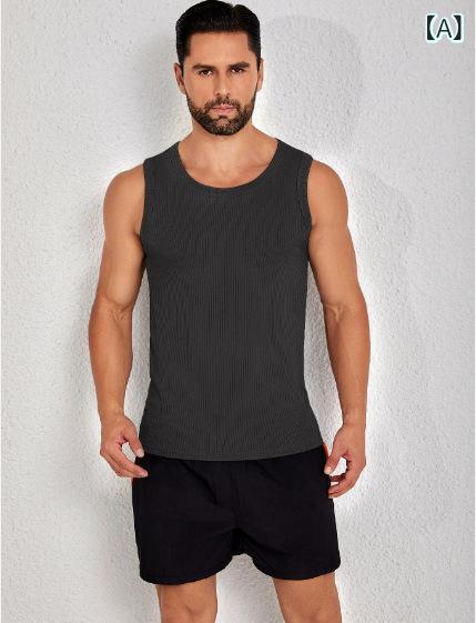 ベスト メンズ 男性用 スポーツ レジャー ウェア トレーニング 吸汗速乾 ノースリーブ Tシャツ 黒 白 グレー カーキ ポリエステル