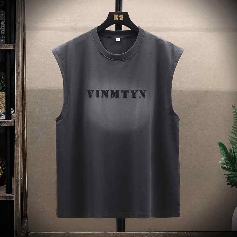 Tシャツ メンズ タンクトップ グラデーション ラウンドネック ノースリーブ ルームウェア 部屋着 大きいサイズ アルファベット柄 プリント ポリエステル 薄手 黒 ブラック ダークグレー スポーツ カジュアル スタイル