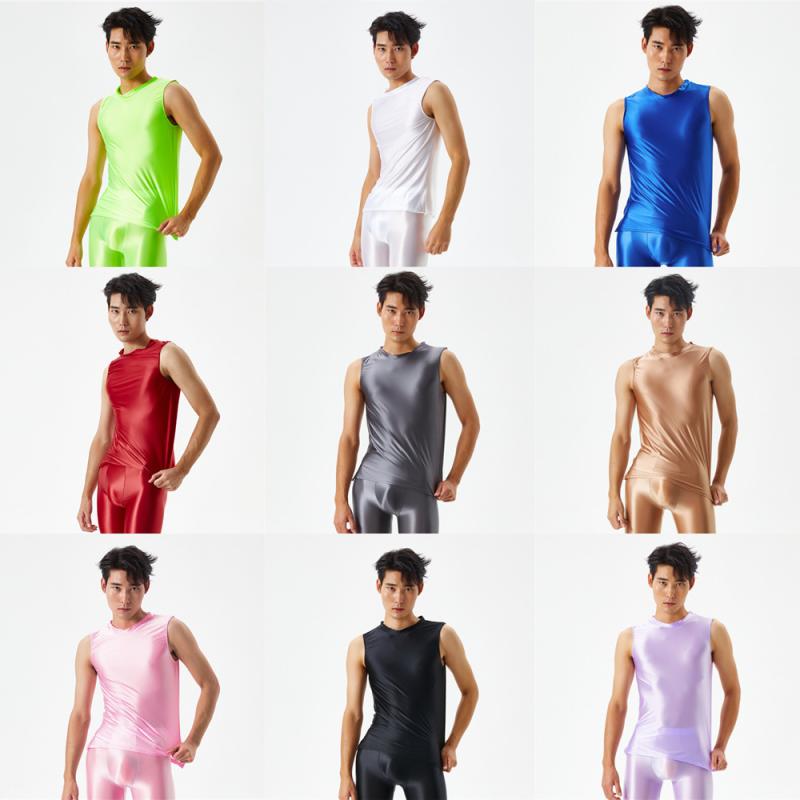 タンクトップ 男性用 光沢 薄手 ナイロン スポーツ トレーニング ウェア 高伸縮性 無地 M L XL XXL 白 青 黒 赤 紫 ピンク グレー コーヒー 蛍光緑 普段使い