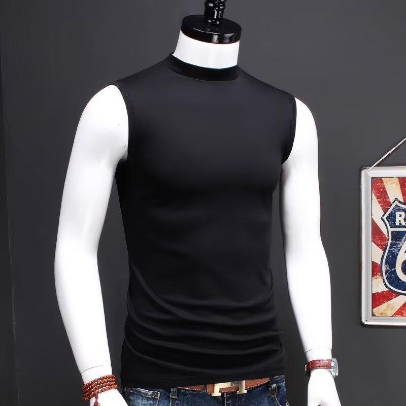 タンクトップ メンズ 男性用 ノースリーブ Tシャツ 接触冷感 無地 スリムフィット クルーネック 部屋着 普段使い ポリエステル ホワイト ブラック