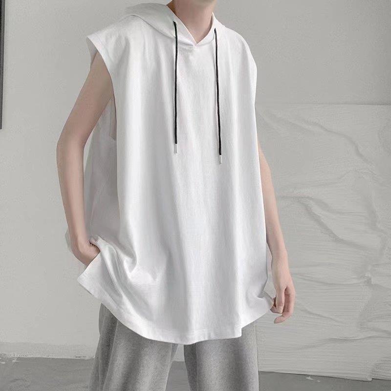 Tシャツ メンズ 大きいサイズ ノースリーブ パーカー 薄手 夏 スポーツ ベスト トップス 男性用 港風 無地