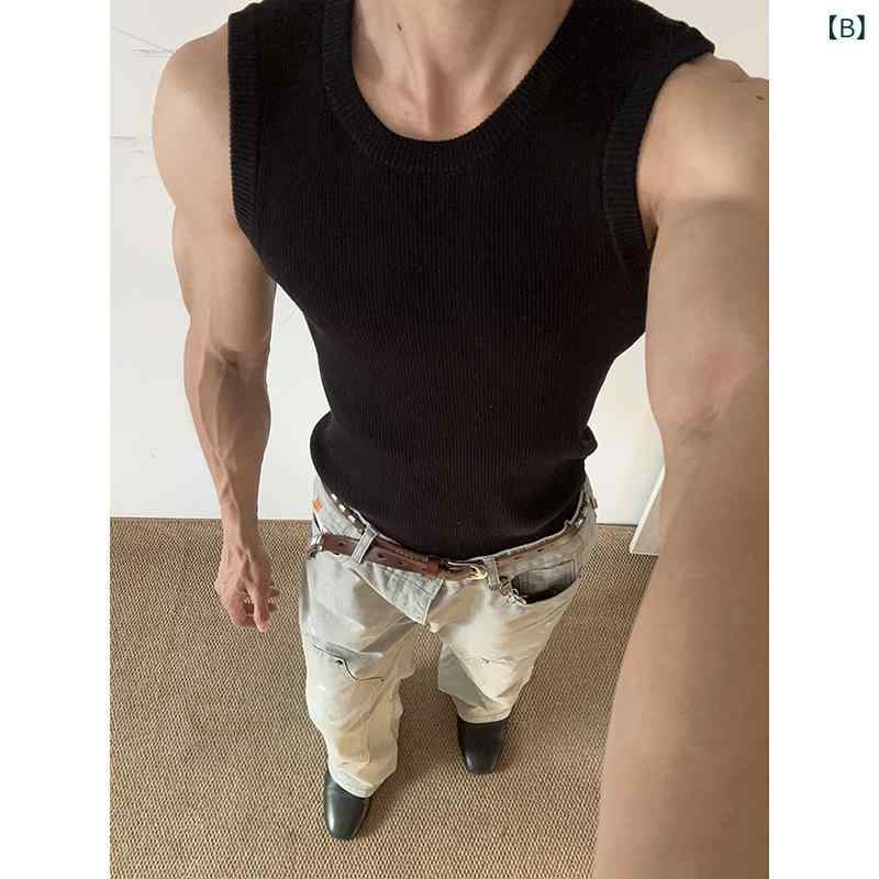 タンクトップ メンズ 男性用 リブ ノースリーブ Tシャツ 夏 スポーツ 運動 普段使い トレーニング ジム ポリエステル ホワイト ブラック