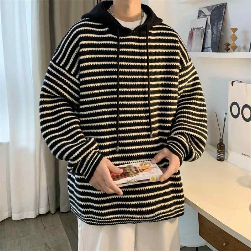 ニット メンズ 韓国 ストリート系 配色 パーカー 秋冬 長袖 プルオーバー ポリエステル 普段使い