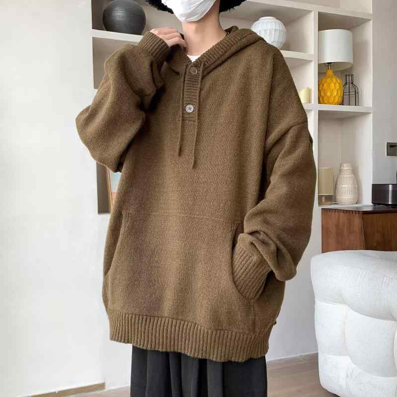 ニット メンズ 秋冬 フード付き プルオーバー 長袖 港風 リブ 裾 流行 カジュアル トップス ゆったり ..