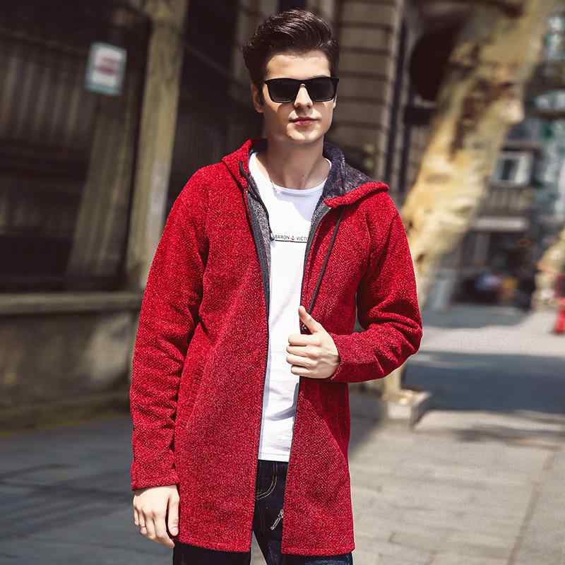 ニットカーディガン メンズ 男性用 裏起毛 パーカー フード付き 長袖 秋冬 赤 黒 青 グレー 杢グレー スリムフィット カジュアル 普段使い 部屋着 ポリエステル