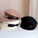 礼帽 レディース 秋冬 マリンキャップ ウール 羊毛 帽子 キャップ ホワイト 白 ブラック 黒 ベージュ M 56-58cm 防寒 保温 韓国 かわいい(x3...