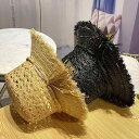 帽子 レディース ラフィア草 つば広 ハット 麦わら帽子 遮陽 日焼け防止 通気性 ビーチ アウトドア 春夏 ブラック(x2)