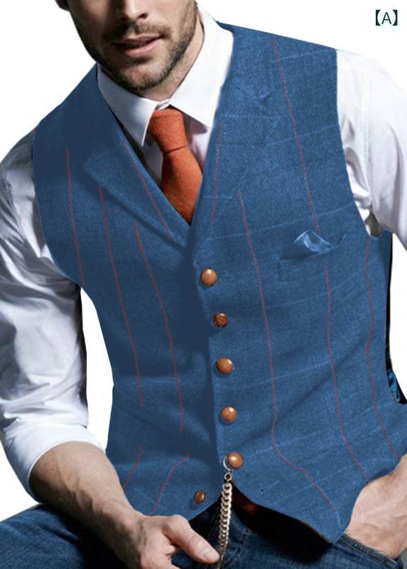 ベスト 男性用 ストライプ柄 ポリエステル スリムフィット フォーマル レトロ ブルー コーヒー ブラック グレー ブラウン グリーン XS S M L XL XXL XXXL