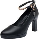 パンプス レディース ミドルエイジ 女性用 ラウンドトゥ 太ヒール ストラップ 無地 チャンキーヒール ハイヒール 婦人靴 オフィス 仕事履き 春夏 秋冬 ベー...