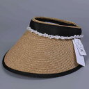 帽子 レディース 麦わら帽子 春夏 UVカット 紫外線対策 日よけ つば広 カチューシャ風 おしゃれ かわいい ブラック ベージュ(x2)