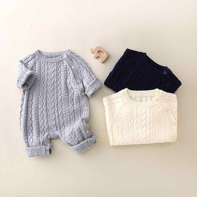 ロンパース ベビー服 長袖 綿 ニット 秋冬 春 スナップボタン付き 帽子付き 乳幼児...