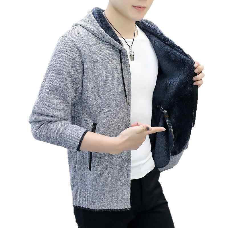 ニット メンズ 男性用 無地 カジュアル パーカー 秋冬 アウター 裏起毛 ジャケット ニットトップス ブルゾン