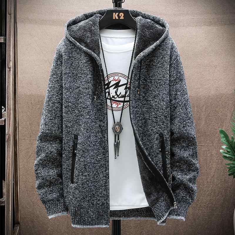 ニット メンズ カーディガン 秋冬 長袖 無地 パーカー 暖かい 裏起毛 カジュアル トップス M L XL 2XL ..