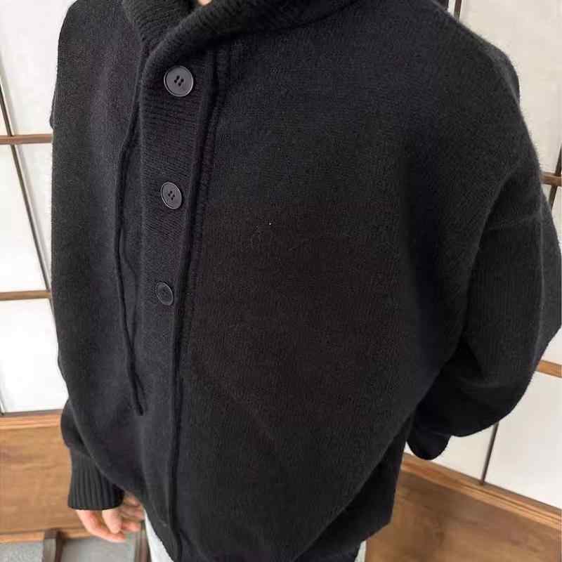 ニット メンズ カーディガン パーカー 秋冬 ゆったり ヴィンテージライク プルオーバー トップス 長袖 ポリエステル グレー ブラック