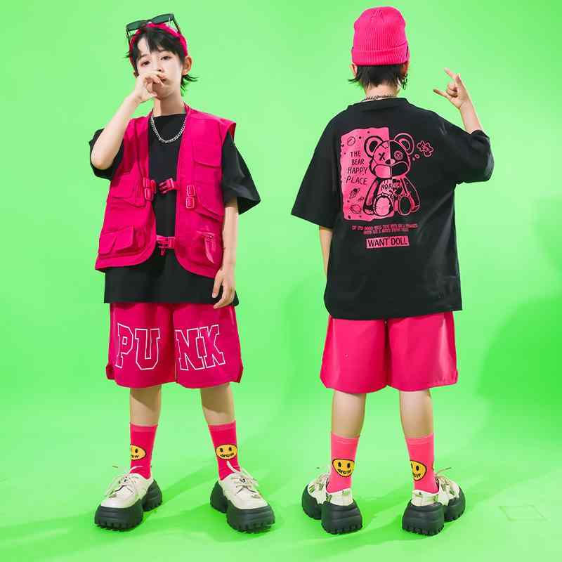 子供用ダンス衣装 男の子 ヒップホップ ベスト セットアップ キッズ ジャズダンス 舞台衣装 ストリート 綿混紡 夏