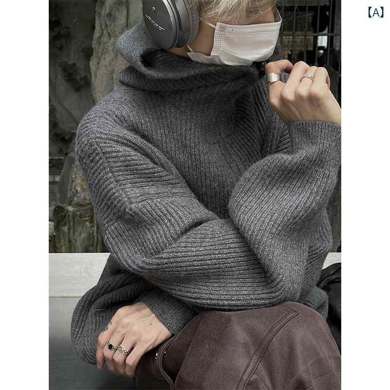 ニット メンズ 男性用 カーディガン 秋冬 フード付き ジップアップ トップス プル...