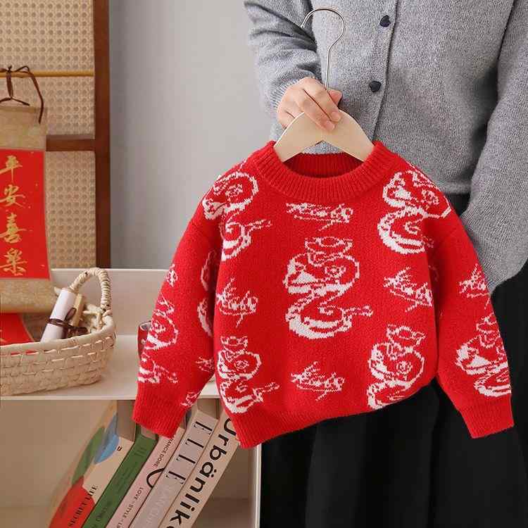 子供用ニット 冬用 年服 男の子 厚手 セーター クリスマス 新年 赤 トップス 中 বড় キッズ 100cm 110cm 120cm 130cm 140cm 150cm 160c..